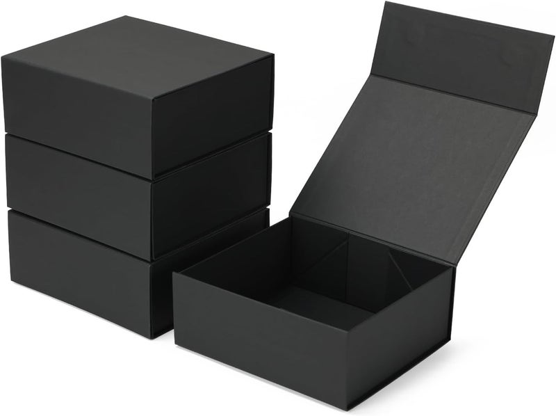 Ditwis 4 Pack 7.8x7x3.1 Inches Gift Boxes with Magnetic Closure Lids, Black Magnetic Box for Wedding, Groomsmen Bridesmaid Proposal, Birthdays, Mother's Day - Image 1